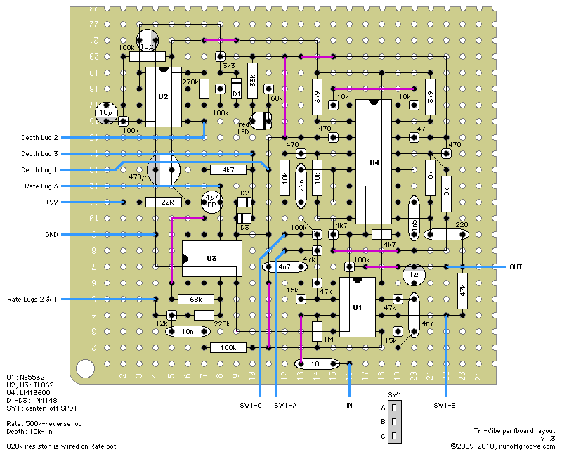 Tri-Vibe perfboard layout